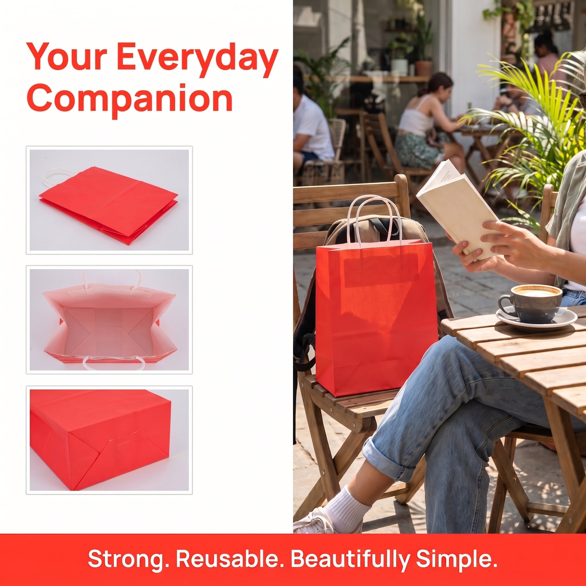 Unique Bargains 10Pcs Heavyweight Premium Gift Bags with Handles Red 8.3" x 4.3" x 10.6"