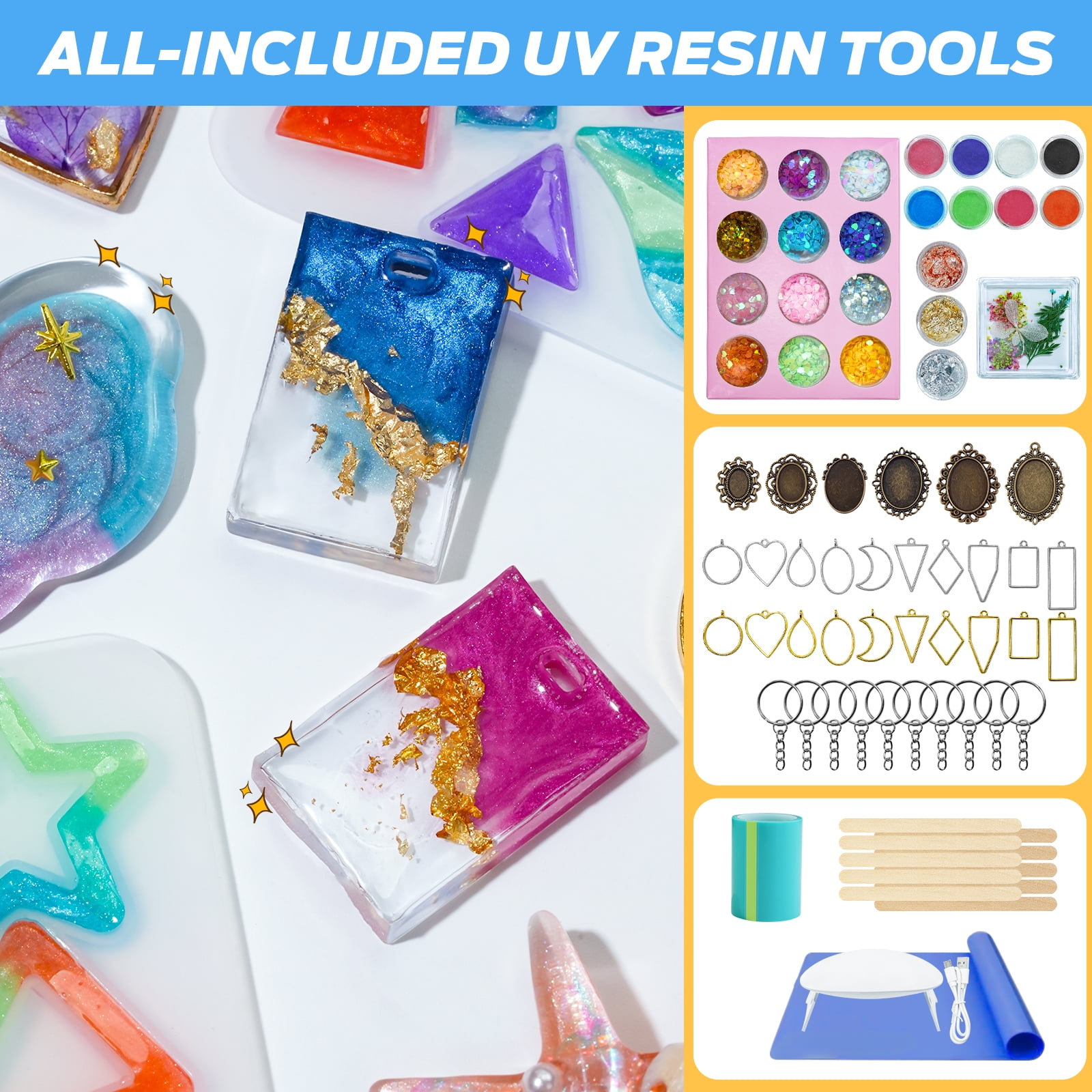 Panda Resin 300g UV Resin Kit with UV Light and Crafting Tools, Fast Curing Crystal Clear Low Odor for DIY Jewelry Making, Keychain