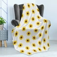 thumbnail image 4 of Sunflower Soft Flannel Fleece Blanket, Sunflower Pattern on a White Background Vibrant Nature Elements Simple Seasonal Art, Cozy Plush for Indoor and Outdoor Use, 60" x 80", Yellow, by Ambesonne, 4 of 5