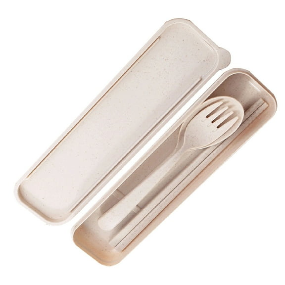 Travel Cutlery Set with Case 3 Pack Plastic Reusable Forks Spoon Tableware Portable Camping Utensils Chotick Fork Picnic for or Daily Use (Beige)