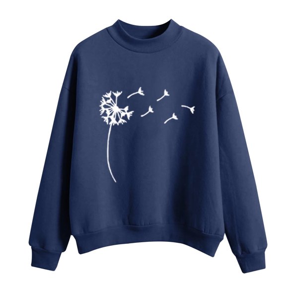 WXLWZYWL Trendy Sweatshirts For Women 2023 Women Casual Print Round Neck Loose Long Sleeve Short Tops Blouse Hoodless Sweatshirts