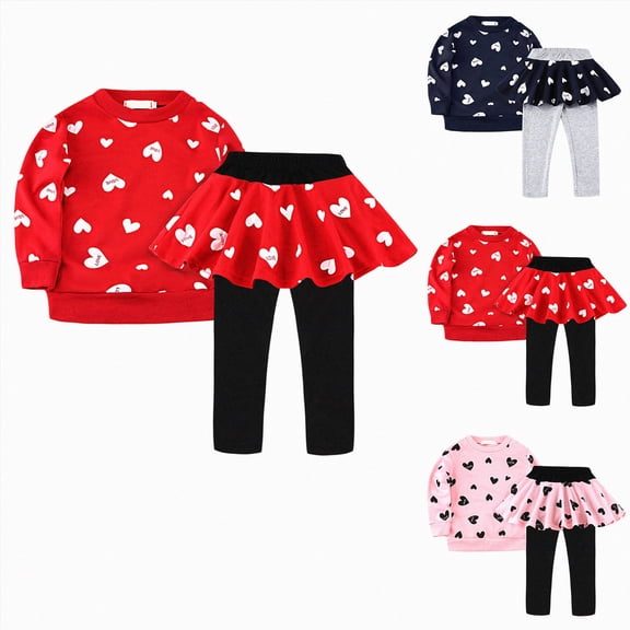 CAUYDY 1T 2T 3T 4T 5T 6T 7T Kid Girl Princess Outfits Toddler Long Sleeved Shirt and Pants 2PCS Pretty Clothing Sets Gift for Kids Fall Winter Sizes 2-3 Years,Red