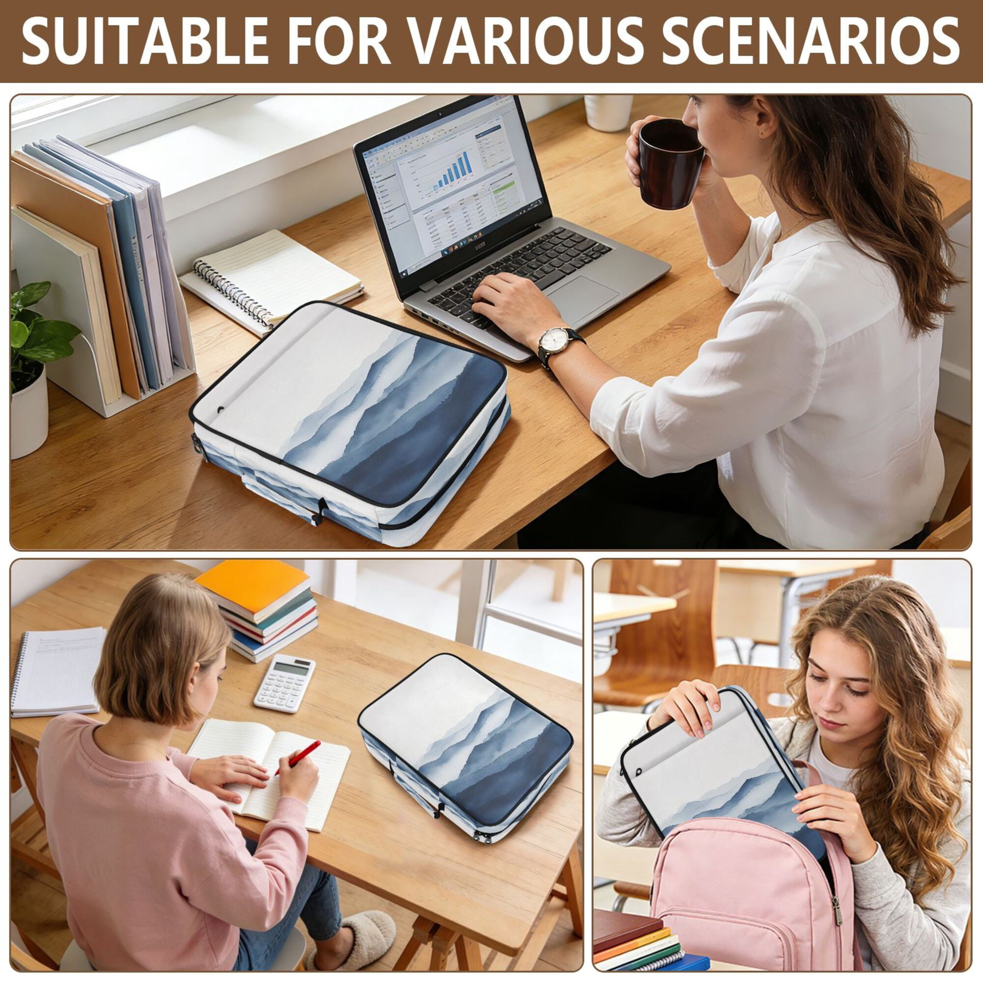 FORMRS Accordion File Folder A4 Size 7-Pocket Expanding Document Organizer Bag with 3 Ring Binder, Watercolor Mountains