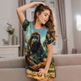 thumbnail image 3 of Pofeuu Forest Meditating Gorilla Print Women's Loose Fit Short Sleeve Nightgown, Comfortable Sleep Dress for Women, Casual Lounge Sleepwear, Soft Cotton Sleep Dress, 3 of 6
