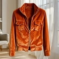 thumbnail image 4 of Sheghy Lapel Jacket for Women Solid Flap Pocket Zip Front Long Sleeve Fall Winter Orange M, 4 of 4