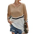 thumbnail image 1 of Women Colorblock Crew Neck Batwing 3/4 Sleeve Knitted Top, 1 of 6