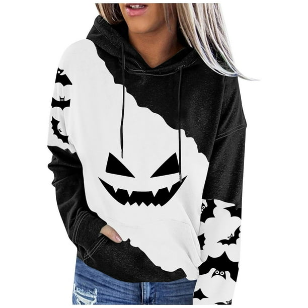 Sudadera con capucha para mujer sueter de manga larga con cuello redondo Vestido largo con bolsillo moda de Halloween
