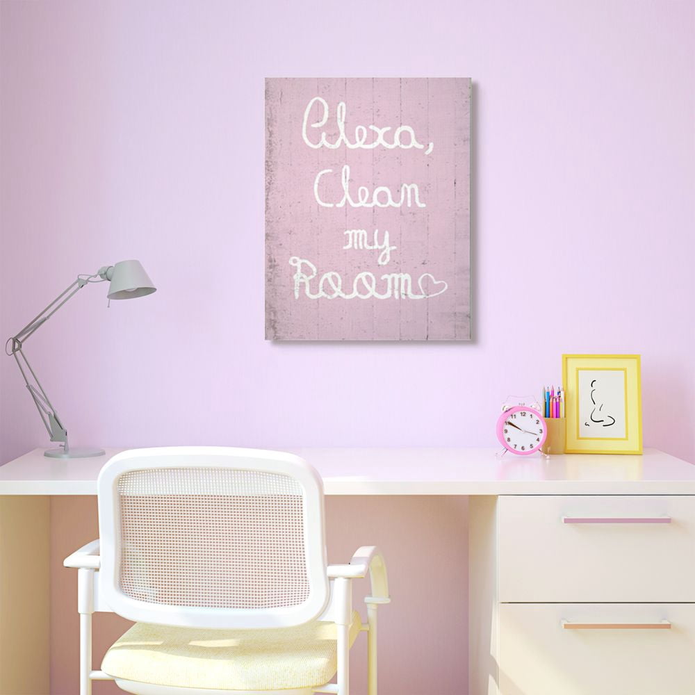 The Kids Room by Stupell Alexa Clean My Room Pink Kids Funny Word Design Canvas Wall Art by Daphne Polselli