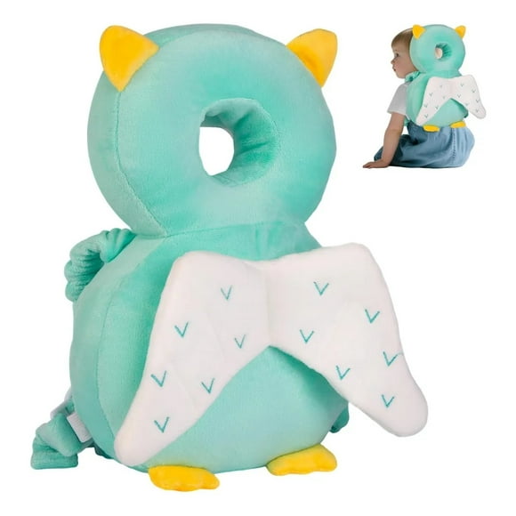 Mochila Cojín Protector De Cabeza Para Bebes Caídas Golpes Verde Búho De Mr. Gadgets.