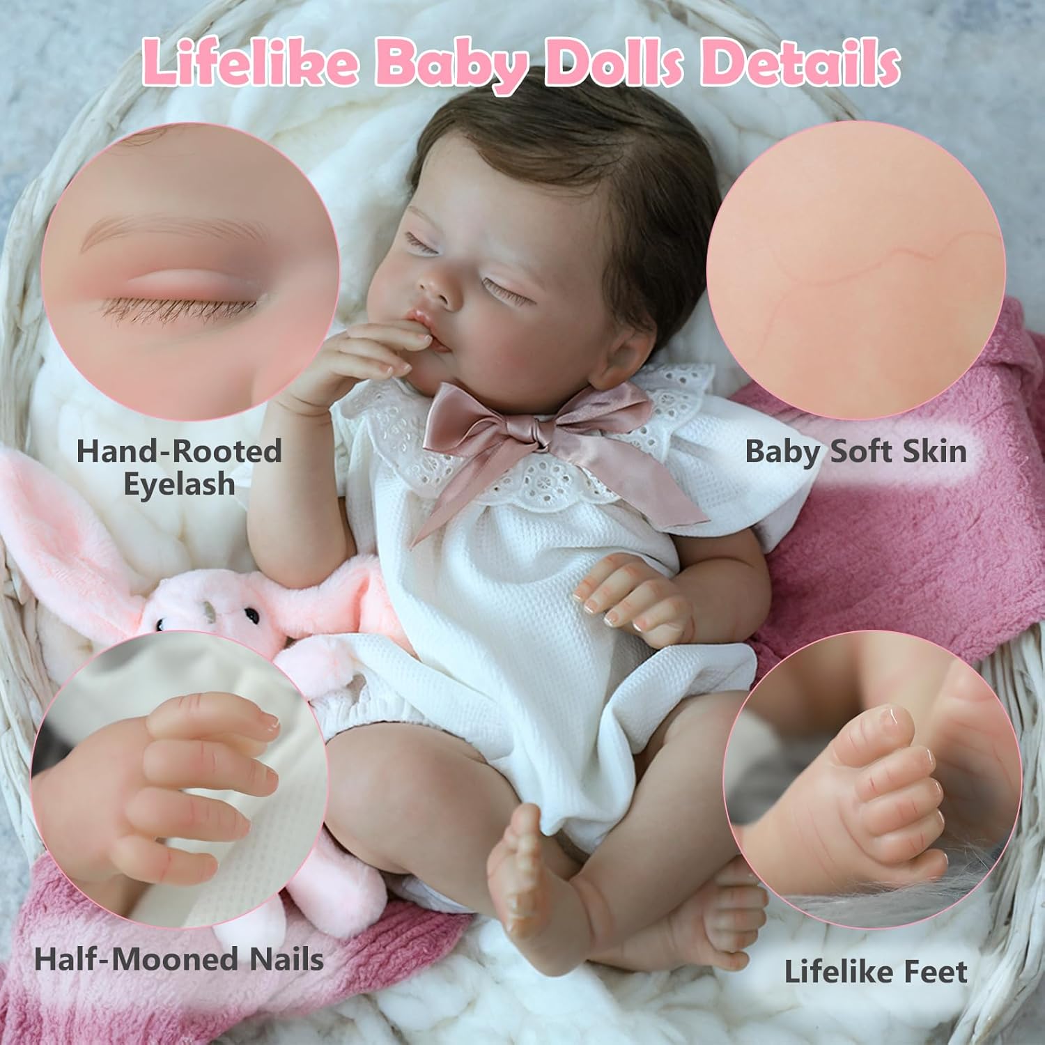 Lifelike Reborn Baby Dolls - 20-Inch Realistic Reborn Doll Soft Body Eyes Closed Newborn Real Life Baby Doll That Look Real for gift、