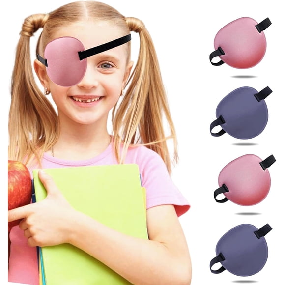 4PCS Adjustable Medical Eye Patch Bundle for Left or Right Eye for Girls- Amblyopia Lazy Eye Patches for Adults and Kids, Purple & Pink 2PCS of Each Color