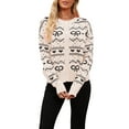 thumbnail image 2 of Women'S Cute Crew Neck Cardigan Long Sleeve Casual Knitted Cardigan Drop Shoulder Sweater Black Apricot L, 2 of 7