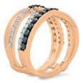 thumbnail image 2 of 0.90 Carat (ctw) 10K Rose Gold Round White & Blue Diamond Ladies Anniversary Wedding Band Guard Double Ring, 2 of 10