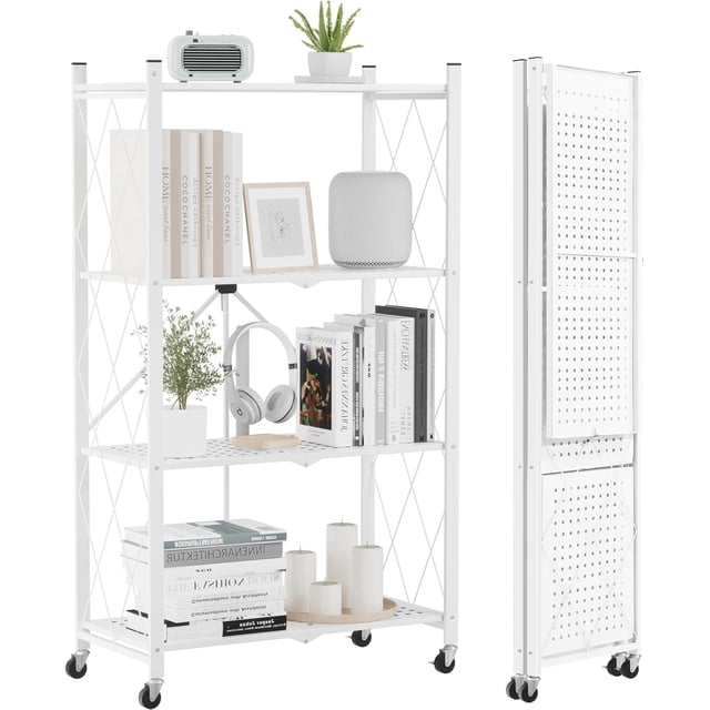 Storage Shelves with Wheels Bookshelf with Storage No Assembly Metal Rack Shelf for Kitchen Office Laundry Garage Tier )