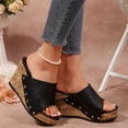 thumbnail image 2 of Dakaela Women's Platform Wedge Sandals Comfortable Open Toe Cork Wdges Slides Leather Dressy Casual Summer Beach Shoes Black Size 6.5, 2 of 9