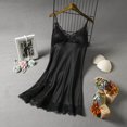thumbnail image 1 of VISgogo Camisón sexy para mujer, sin mangas, cuello en V profundo, encaje, patchwork, bata de seda, vestido, ropa de dormir suave VISgogo moda, 1 of 6