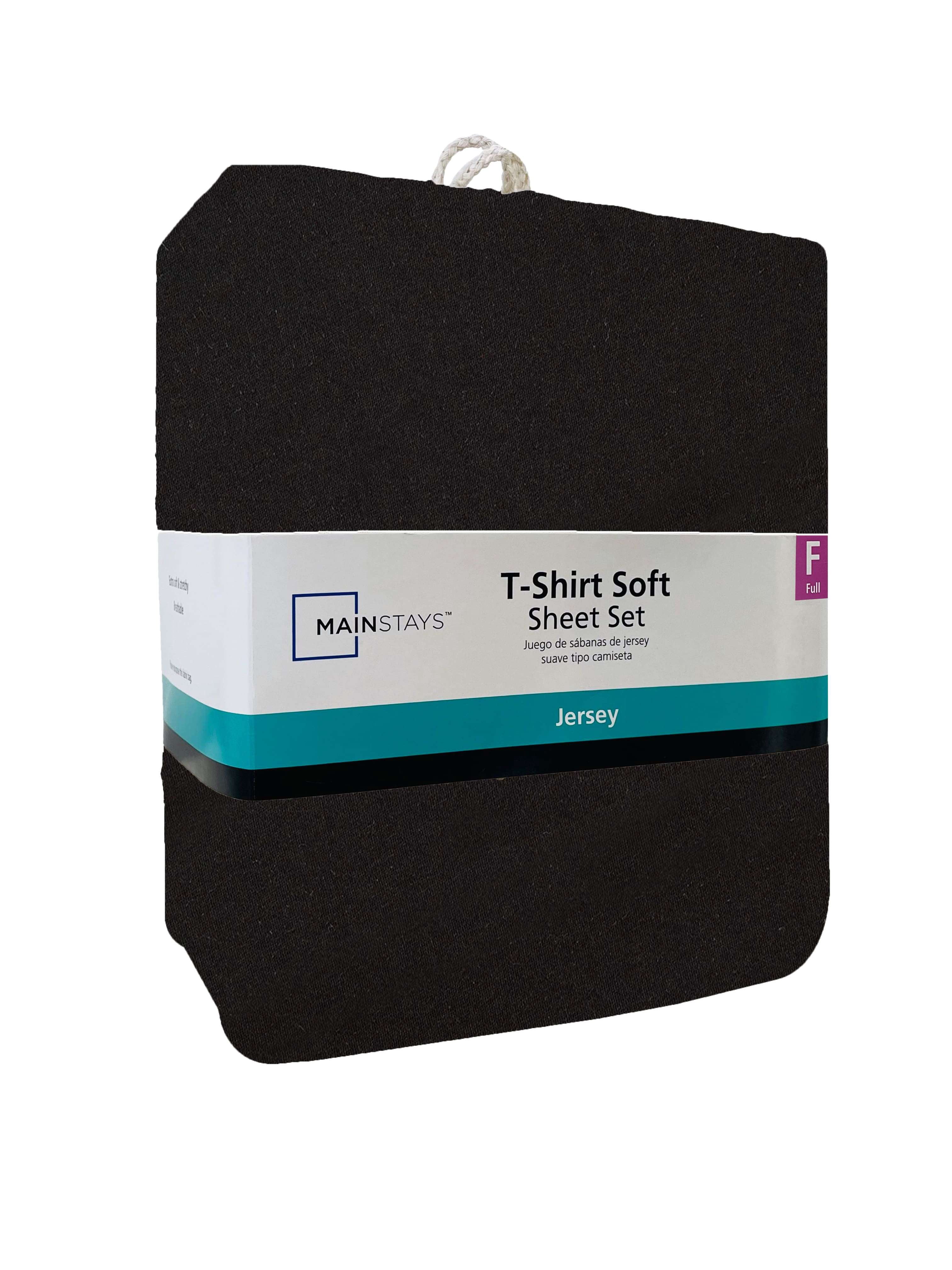 Mainstays Cotton Rich Extra Soft Jersey Bed Sheet Set, Full, Rich Black, 4 Pieces