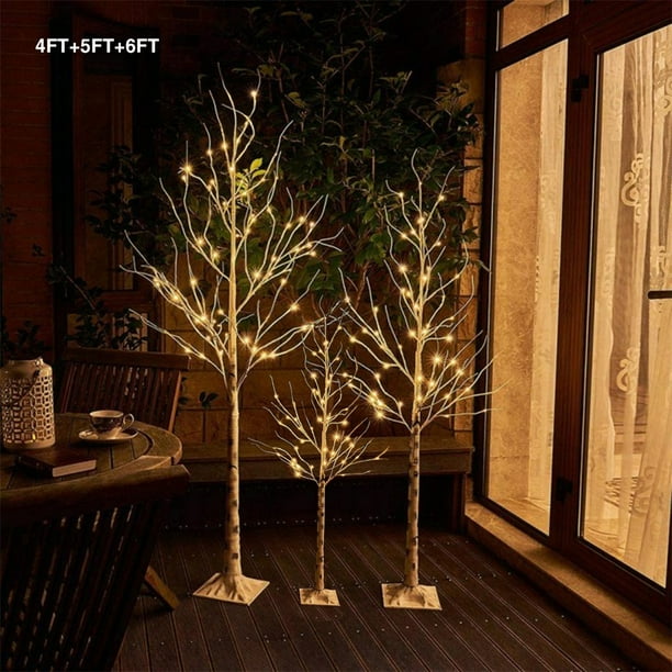4/5/6 Feet PreLit Christmas Tree with Lights, SEGMART 3 Piece LED Birch Christmas Tree, Lighted