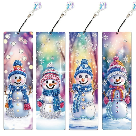 4pcs Diamond Painting Kit Bookmark 5D DIY Colorful Snowman Special Pattern Shimmering Handmade Artwork For Book Lovers Perfect for Birthdays, Christmas, and Holidays