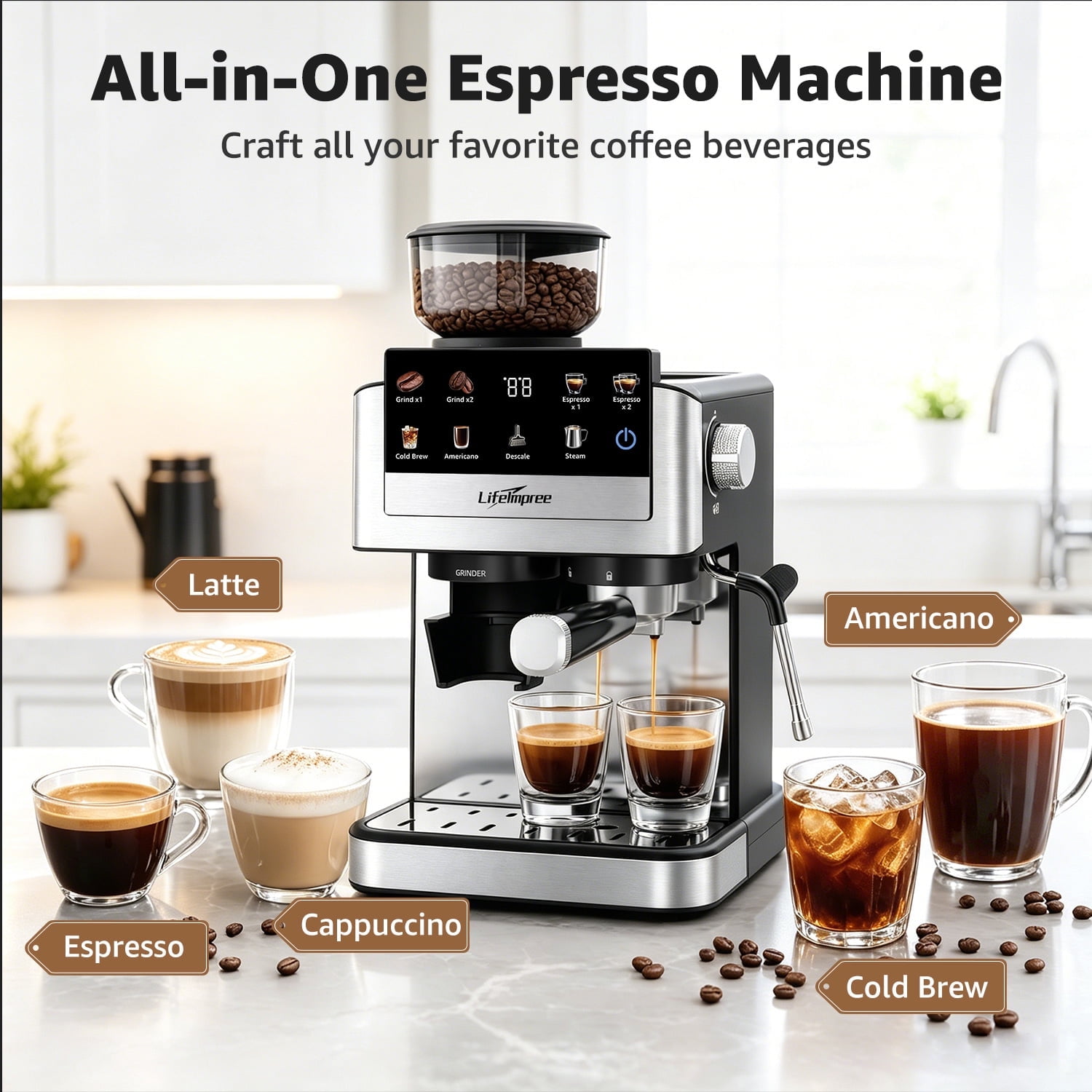LifeImpree Espresso Machine with Built-in Grinder photo 2