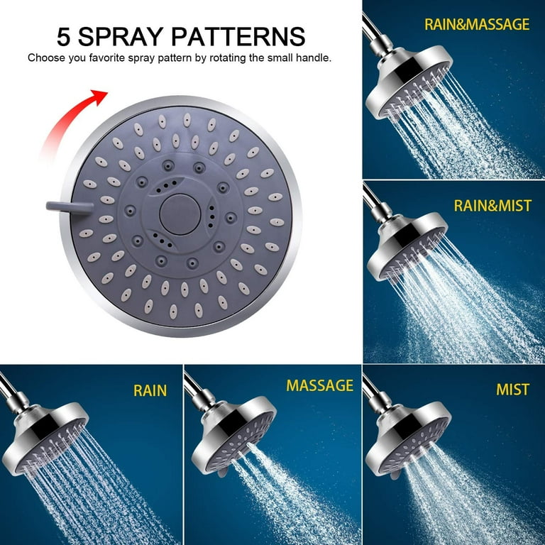 FEELSO Shower Head with Filter, Shower Head and Hard Water Showerhead  Filters Combo, 5 Spray High Pressure Showerhead with 15 Stage Filter