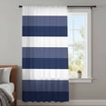 thumbnail image 4 of Navy Blue White Striped Sheer Curtains 96 Inches Long, Farmhouse Stripes Light Filering Curtains, Privacy Drapes Simi Floor to Veiling Curtain for Living Room Bedroom Large Window Treatment, 4 of 9