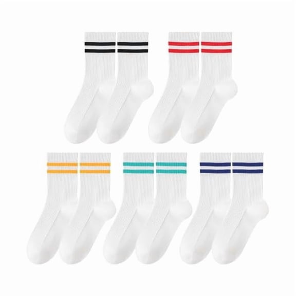 Eryueer 5 Pairs Solid Color Two Stripe Crew Socks Casual Athletic Socks for women Girls