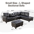thumbnail image 2 of PonLiving Sectional Sofa, 2 Piece Living Room Faux Leather Couch with Storage Ottoman, Cup Holder, Left Facing Chaise, Black, 2 of 6