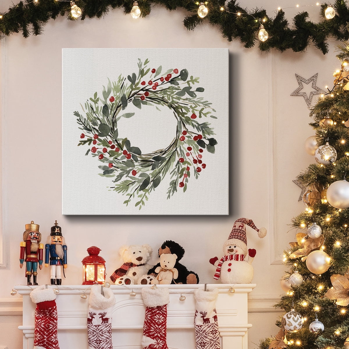 Holly Farmhouse Wreath II- Gallery Wrapped Canvas