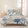 thumbnail image 3 of King Quilt Set 96''x106'', Blue Beige Coastal Bedspread Coverlet with 2 Pillow Shams, Summer Beach Starfish Coral Nautical Rustic Breathable All Season Quilt Bedding for Bedroom/Guest Room, 3 of 9