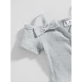 thumbnail image 6 of Wassery Baby Infant Girls Pants Outfit Knitted Short Sleeve Romper Crew Neck Jumpsuits  Bell-Bottoms Trousers Headband 3Pcs Summer Set 0-24M, 6 of 9