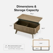 Mopio Brooklyn Mid-Century Modern Lift Top Coffee Table with Storage for Living Room, Waveform Panel (Walnut)