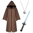 thumbnail image 3 of Alaiyaky Hooded Cloak Robe Jedi Adult, Jedi Costume Set with Accessories and Necklace Wizard Master Knight Robe Costume Cosplay for Halloween Masquerade Balls, 3 of 8