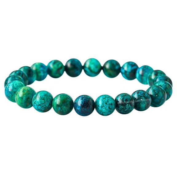 Chrysocolla Bracelet - 8mm Beaded Stretch Bracelet and Healing Stones