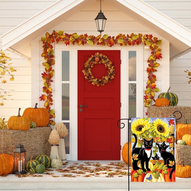 Drapeau de Jardin Jour d'Action de Grâce Bannière Extérieure Impression 3D Décoration Saison Signe Double Face Pendaison Signe d'Automne, Type 1