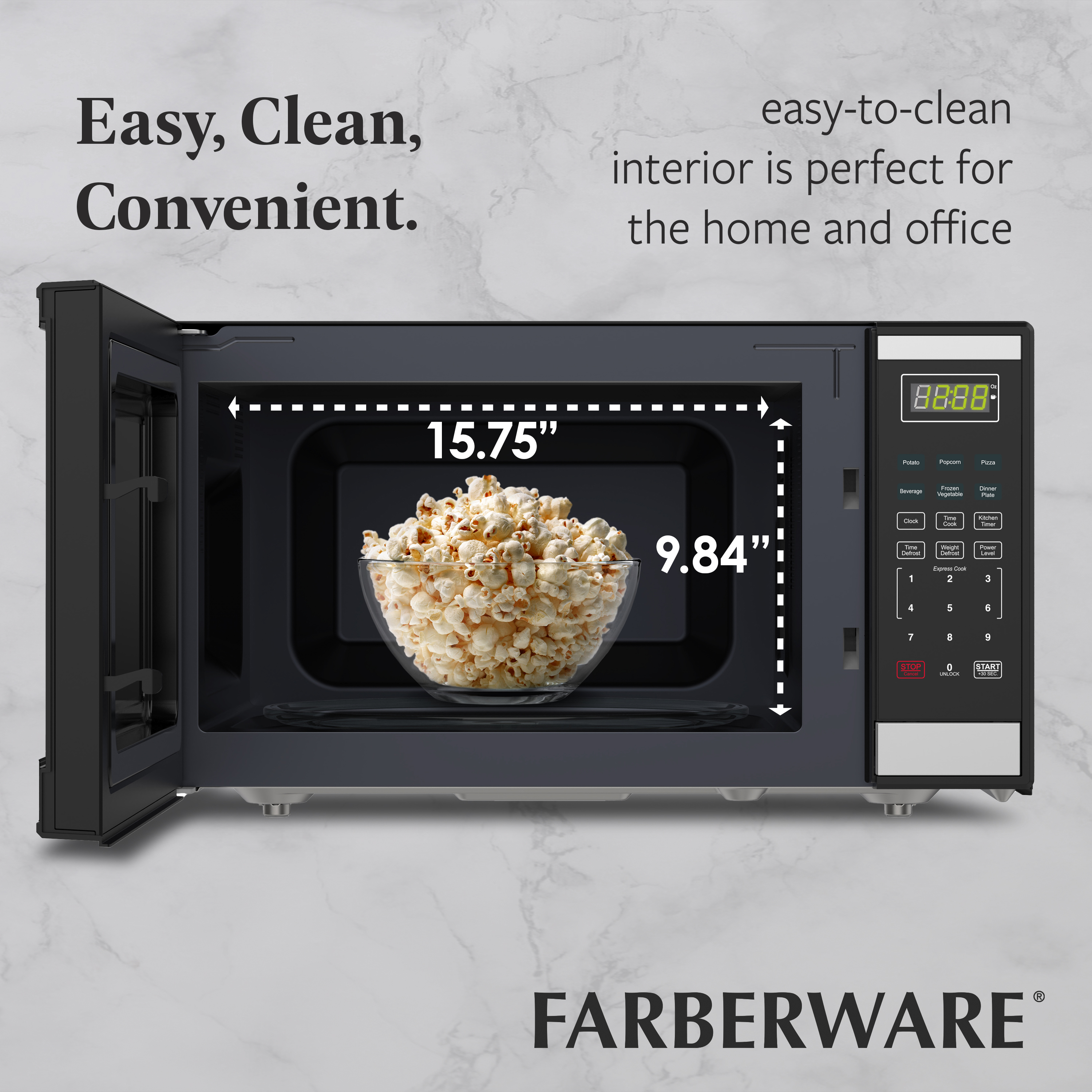 Farberware 1.6 cu ft Microwave Oven, 1100W Countertop Microwave Oven with 6 Auto Cook Settings, Stainless Steel