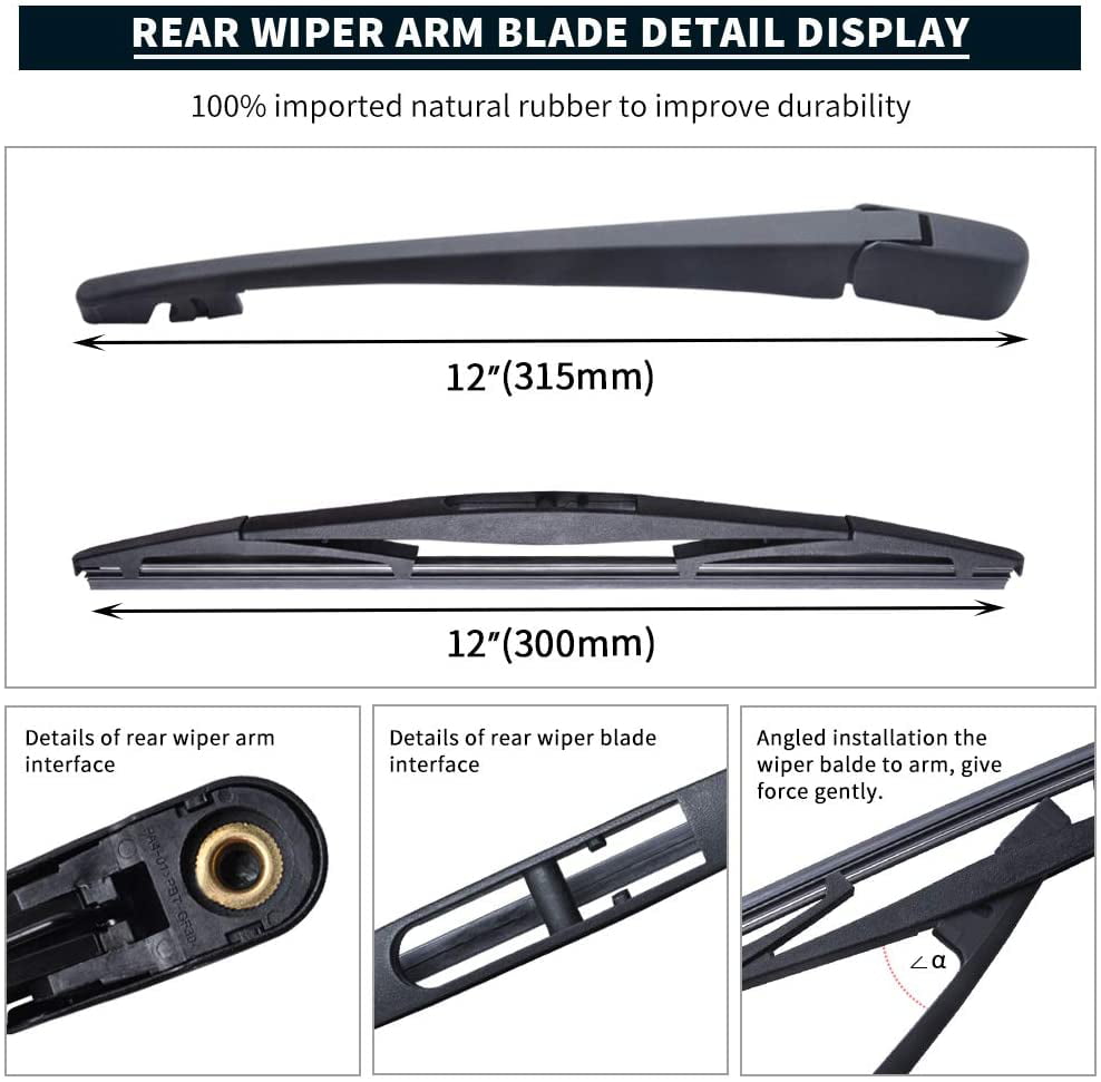 All Season Natural Rubber Cleaning Window MIKKUPPA Rear Wiper Arm Blade Back Windshield Wiper Assembly Replacement for Acura MDX 2007-2013 