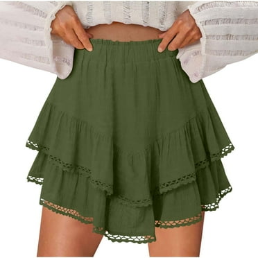 Busydd Skorts for Woman Solid Color Elastic Waist Womens Skorts Womens Casual Fashion Ruffle Running Summer Clothes 2XL