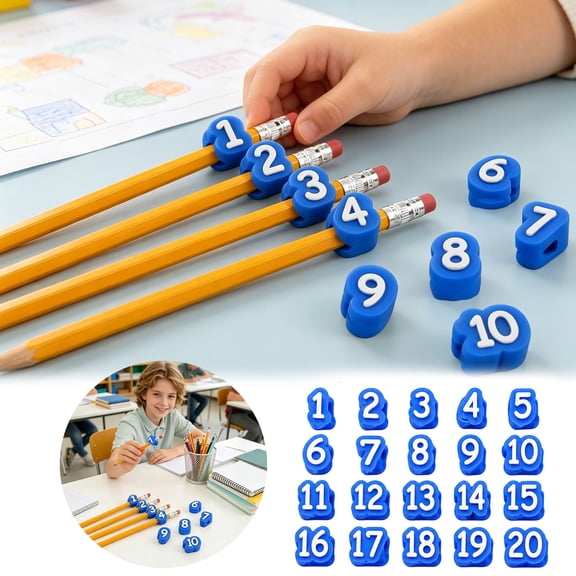 20 Pcs Numbered Pencil Toppers 1-20, Reusable Classroom Pencil Labels for Teachers, Pencil Tracking Markers for Supply Stations and School Organization ( Number: 1-20)