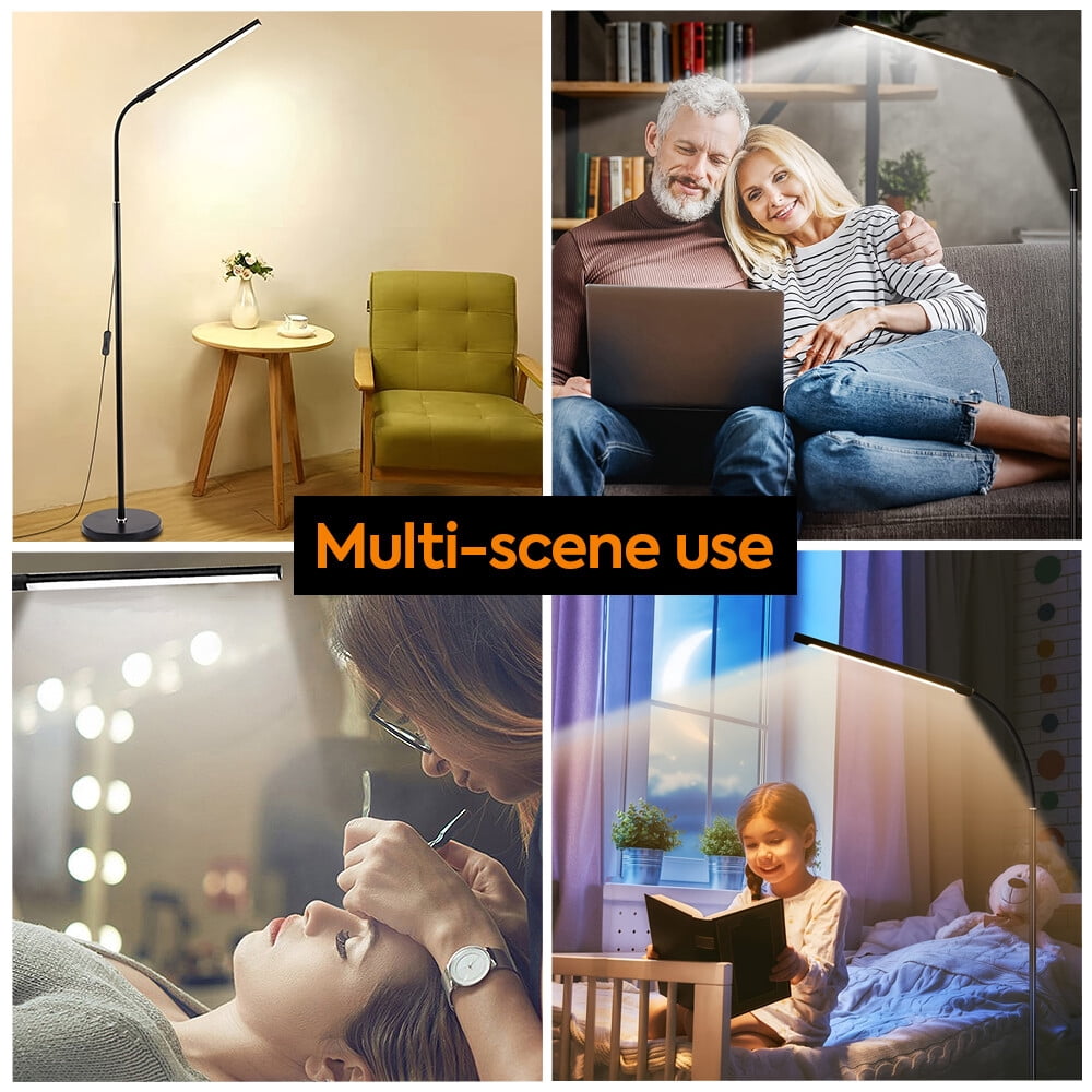 Adjustable Arm & Head: LED Floor Lamp for Reading, College, Office, Bedroom, Living Room, Eyelash Extension Lighting, Stable Weighted Base, Ultralight, Easy Installation, 1-2