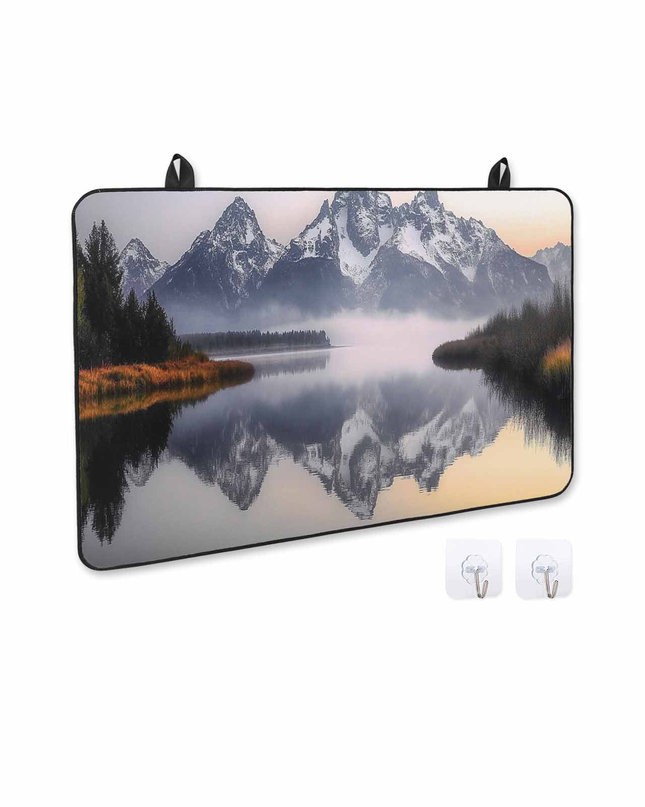 nqOlkjepod Large Induction Cooktop Protector Mat 36"x21", Grey Mountain Stove Top Covers for Electric Stove, Forest Modern Art Farmhouse Decorative Stove Burner Cover Mats, Glass Top Stove Cover