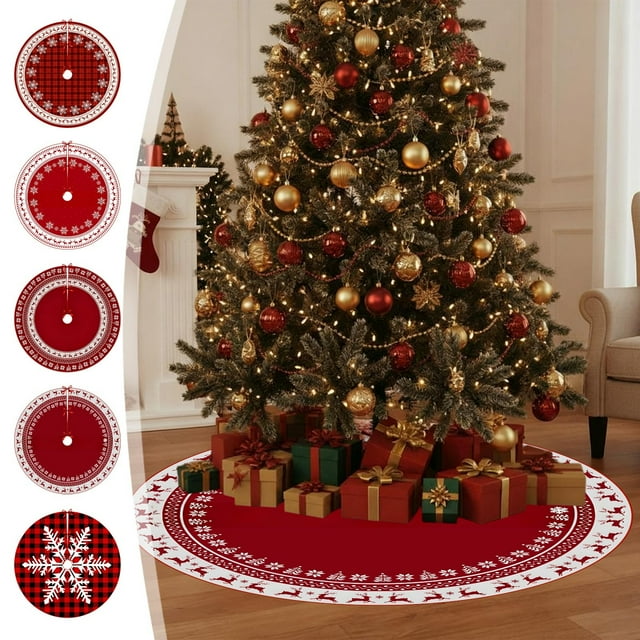 Falda del árbol de Navidad poliéster multicolor | Decoración navideña con estampado de copos de nieve | Marco redondo de ornamentos de 90 cm | Decoración festiva clásica moderna | 1 pieza