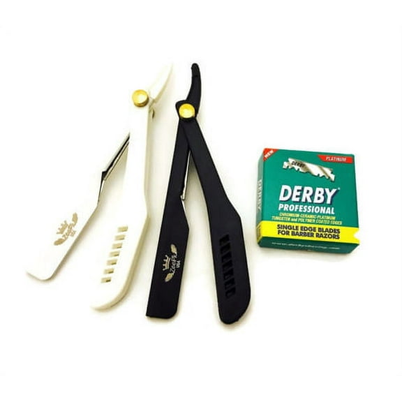 2 PC Beard Barber Cut Throat Shavette Straight Shaving Razors   100 Blades