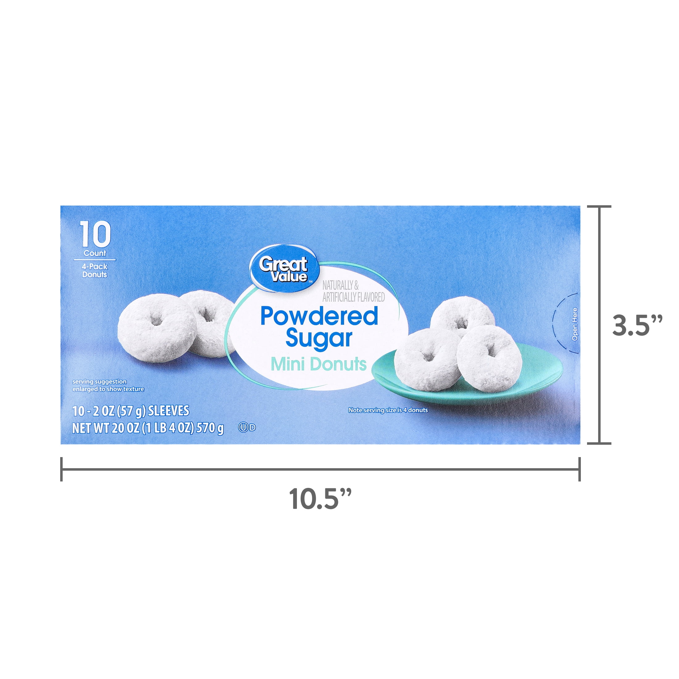 Great Value Powdered Sugar Mini Donuts, 2 oz, 10 Count