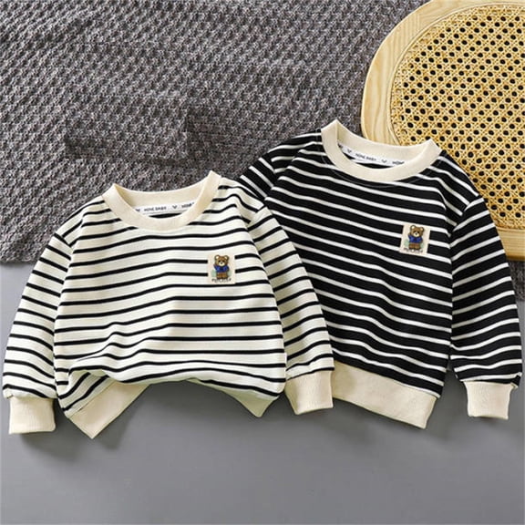Abtuhar Fall Pullover Sweatshirt for Boys and Girls Little Crew Neck Stripe Bear Print Casual Long Sleeve for 1-7 Years