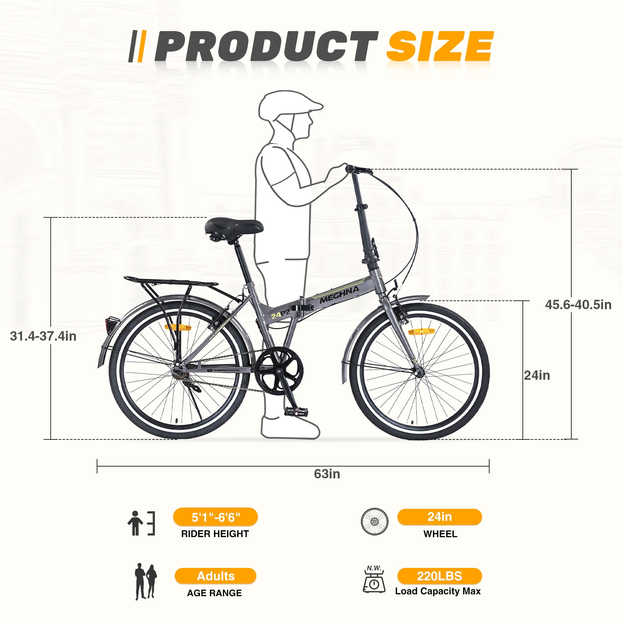 Ambifirner 24" Folding City Bikes with Fenders Single Speed Folding Bikes, Dual V-Brake Folding Commuter Bike for Adults/Men/Student