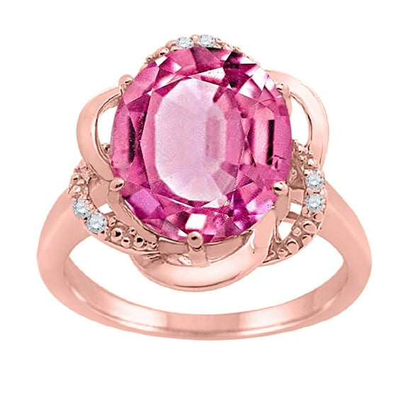 Mauli Jewels Women's 4.53 Carat Pink Topaz and Diamond Flower Ring in 10K Rose Gold
