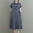 thumbnail image 5 of Fashion SMihono Plus Size Dresses for Curvy Women Loose Lapel Neck Short Sleeve Button Up Dress Tie Front Cotton Linen A Line Dress Gray M, 5 of 8