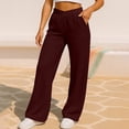 thumbnail image 4 of FEIIBMOYRIA Women Straight Pants Fashion Soft V-Shaped Ruched Elastic Waist Wide Leg Pants Casual Athletic Comfortable Streetwear Solid Color Long Sweat Pants with Side Pockets, 4 of 7