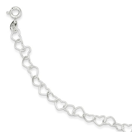 Sterling Silver 8inch Polished Fancy Heart Link Bracelet